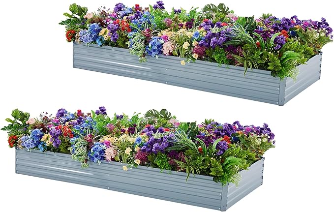 2 Pack 6x3x1FT Galvanized Raised Garden Beds Kit Outdoor Metal Gardening Planter Box for Vegetable Elevated Flower Herbs,Gray Meberam