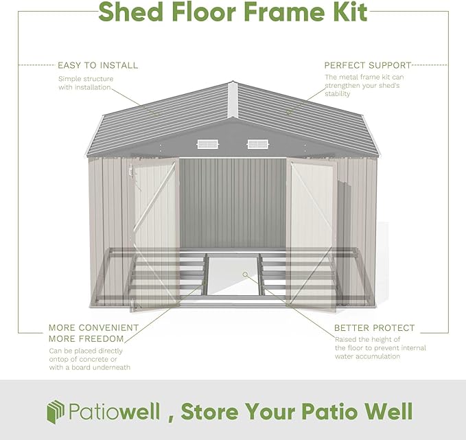 Patiowell 10 x 8 FT Outdoor Storage Shed with Floor Frame, Large Garden Tool Metal Shed with Sloping Roof and Double Lockable Door for Backyard Garden Patio Lawn,Brown Patiowell