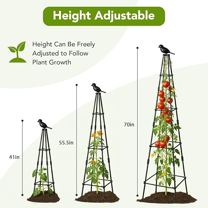 2 Pack Garden Trellis for Climbing Plants Outdoors, 70inch Tower Obelisk Trellis for Potted Climbing Plants, Plant Support for Potted Flowers, Roses, Tomatoes, Cucumbers & Vegetables Lazzmonk