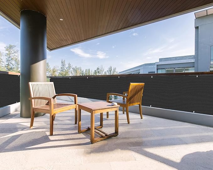 LOVE STORY 3'x12' Dark Grey Balcony Screen Privacy Fence Cover UV Protection (HDPE) Weather-Resistant 3 FT Height Shield for Deck, Patio, Backyard, Outdoor Pool, Porch, Railing LOVESTORY
