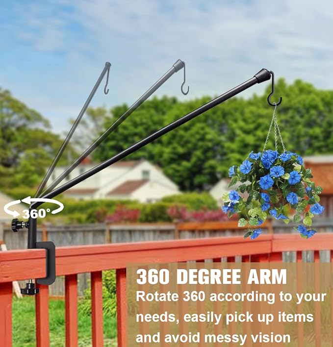 38 Inch Extended Reach Deck Hook Hanger for Railing, Heavy Duty Outdoor Plant Hook Holder for Hanging Bird Feeder Flower Basket Planter or Lanterns, 1 Pack Tuohours