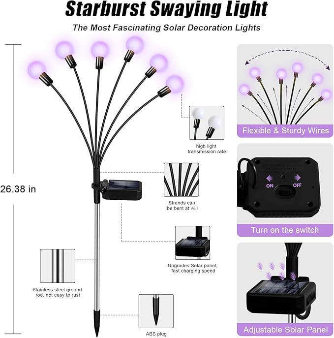 Solar Garden Lights Outdoor, Waterproof Solar Powered Lights for Yard Pathway Patio, Swaying Lawn Decor as Gardening Gifts for Women Holiday (Purple, 4 Pack) NBQQ