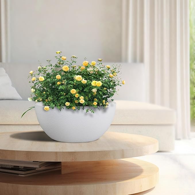 13 inch Large Hanging Planters Plant Pots for Outdoor Indoor Plants with Drainage Holes and Chain, 2 Pack Round Hanging Flower Pots for Garden Home Porch Decor, White WSMKSZ