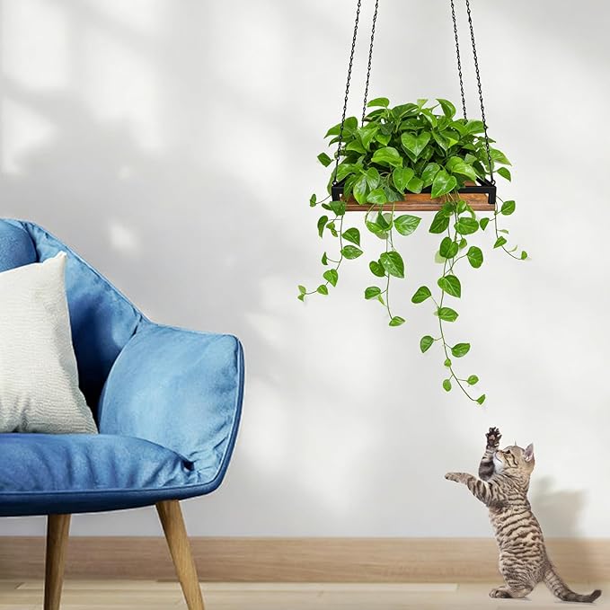 Plant Hanger Indoor, 11.8" Wooden Hanging Plant Holder with Metal Frame Hanging Planter for Indoor Plants Load 50LB Hanging Plant Shelf with 27.6" Long Chain, Ideal for Heavier Pots Ceiling（2 pack） Lilybud--lily