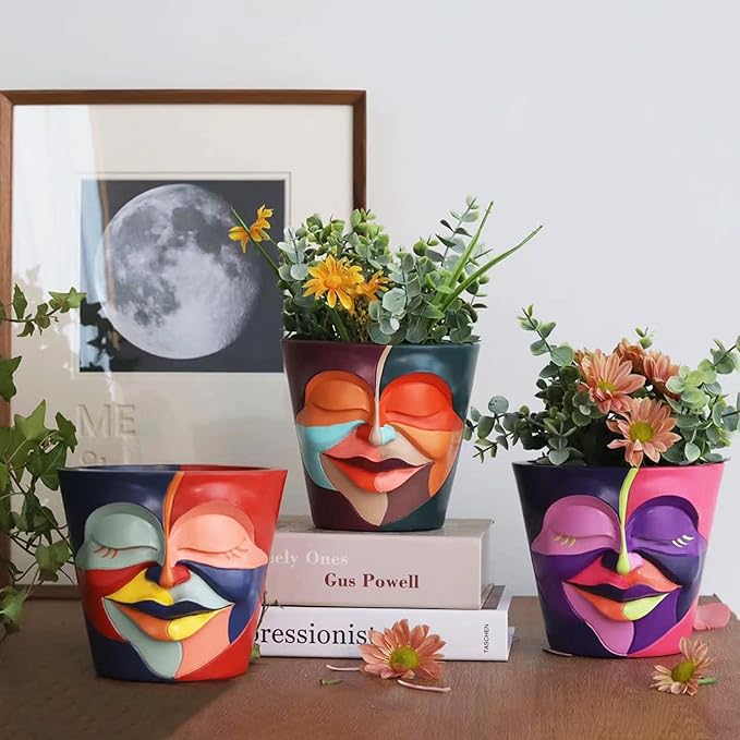GUGUGO Abstract Rainbow Head Planter, Graffiti Face Planters Pots with Drainage, Flower Plant Pots for Indoor Plants, Unique Funny Pots for Plant Lover Gifts GUGUGOHOMEDECOR