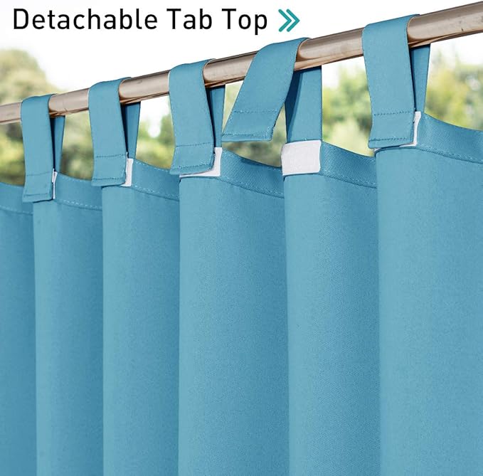 NICETOWN Outdoor Curtain for Patio Waterproof, Thermal Insulated Detachable Sticky Tab Top Room Darkening Great Vertical Drape Outdoor Divider for Pergola, 1 Pack, W52 x L108, Teal Blue NICETOWN