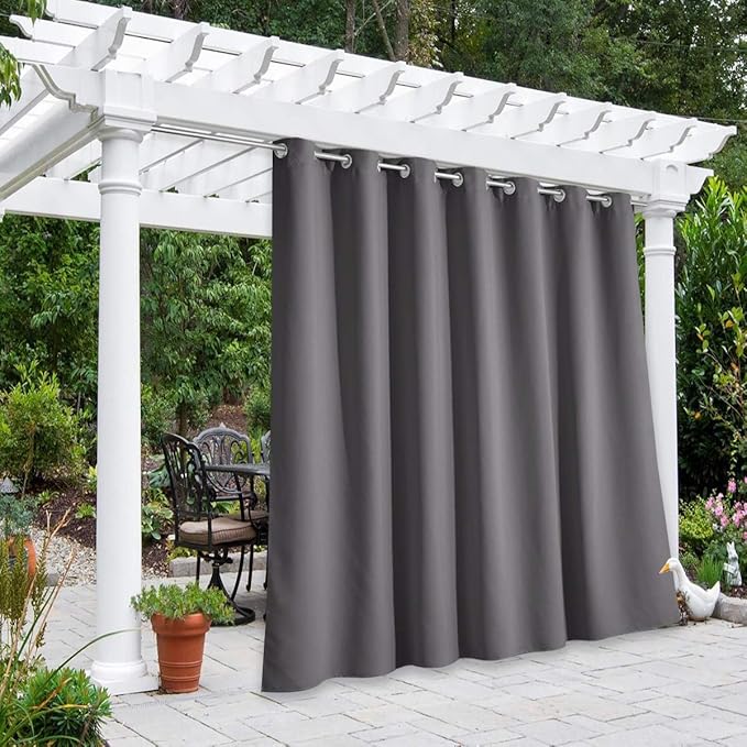 NICETOWN Outdoor Curtain for Patio Waterproof Extra Wide 100", Blackout Vertical Blinds Thermal Insulated Stainless Steer Grommet Indoor Outdoor Divider for Public Space, Grey, 1 Piece, 84" L NICETOWN