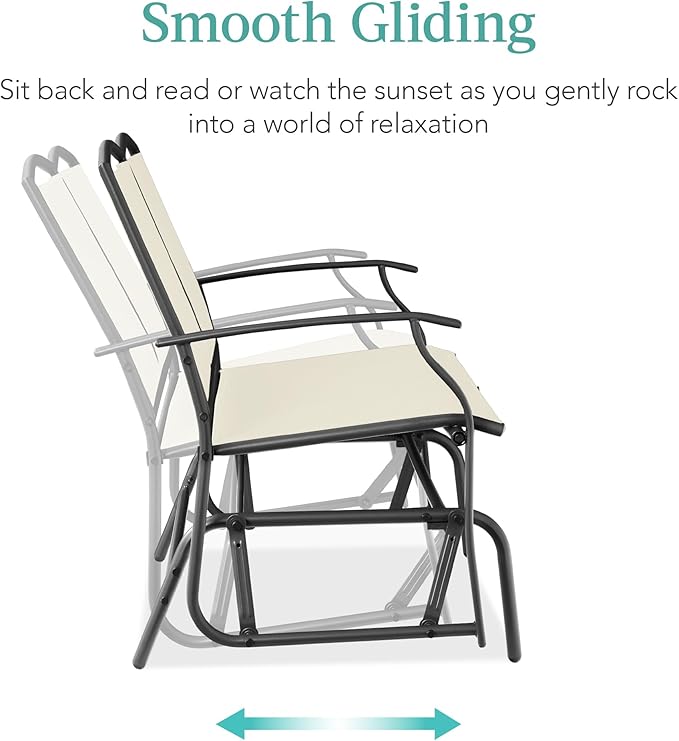 Best Choice Products 2-Person Outdoor Patio Swing Glider Steel Bench Loveseat Rocker for Deck, Porch w/Textilene Fabric, Steel Frame - Ivory/Gray BestChoiceProducts
