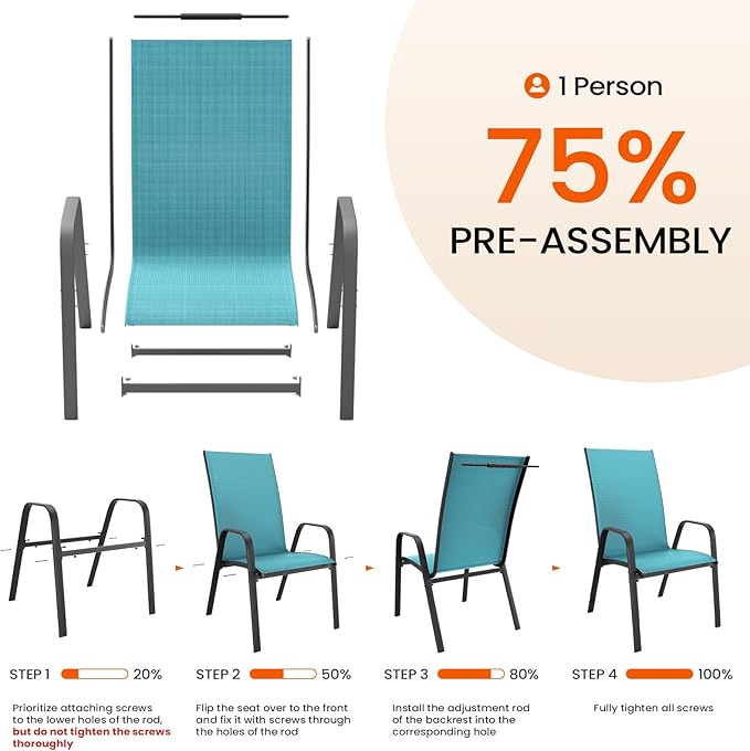 JEAREY Patio Dining Chairs Set of 6, Outdoor Stackable Dining Furniture Set, All Weather Dining Set for Lawn, Garden, Backyard, Poolside, Peacock Blue JEAREYOutdoorsCollection