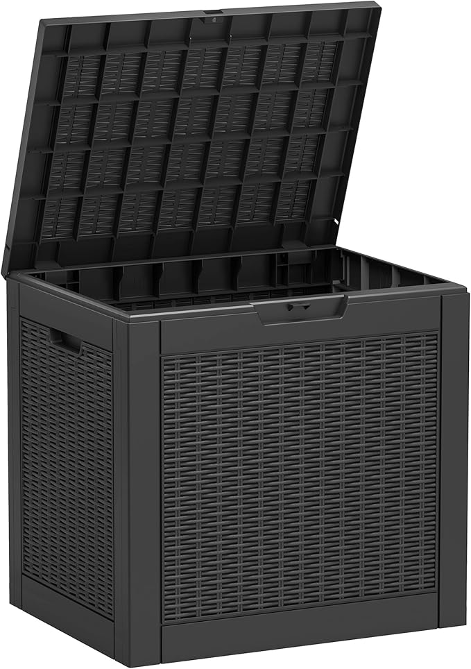 Outdoor Storage Box, Resin Deck Boxes Indoor and outdoor, Waterproof Storage Box Lockable Lid (Black, 35 Gallon) NBYSGO