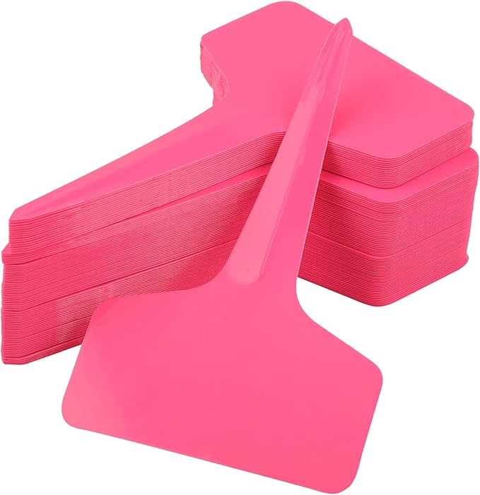 Pink Plant labels,100 Pcs 6 x10cm Plastic Plant T-Type Tags Nursery Garden Labels KINGLAKE