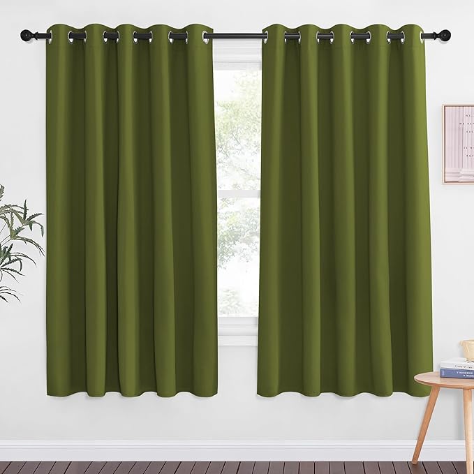 NICETOWN 66 Inch Long Blackout Curtains for Bedroom Living Room, Thermal Insulated Room Darkening Curtains, Light Blocking Blackout Drapes for Bedroom, 66" W x 66" L, 1 Panel, Olive Green NICETOWN