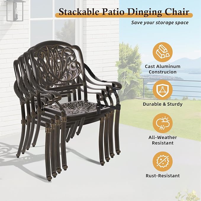 Cast Aluminum Outdoor Patio Dining Set, All Weather Outdoor Furniture Dining Set for Patio, Balcony, Lawn, Garden, Backyard (1 Square Table+ 4 Dining Chairs) Sumshadow