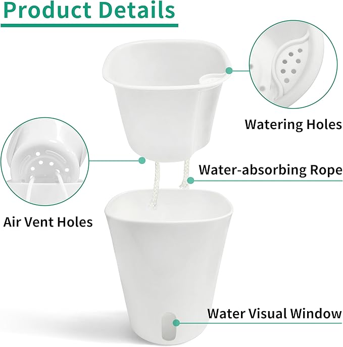 TCBWFY 4 Inch Self Watering Pots for Indoor Plants,8 Sets Self Watering Planter Pots with Visual Water Level Window and Multiple Vents,Self Watering Plant Pot for All House Plants,Flowers,Herbs TCBWFY