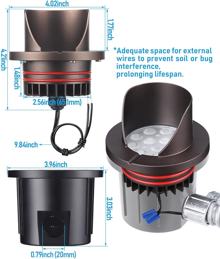 LEONLITE Dia. 4 Inch Well Lights Landscape LED In Ground, Shielded Top, 3000K Warm White, 12-24V AC/DC CRI90 Low Voltage Garden Landscaping, Oil Rubbed Bronze Aluminum Housing, Pack of 6 LEONLITE