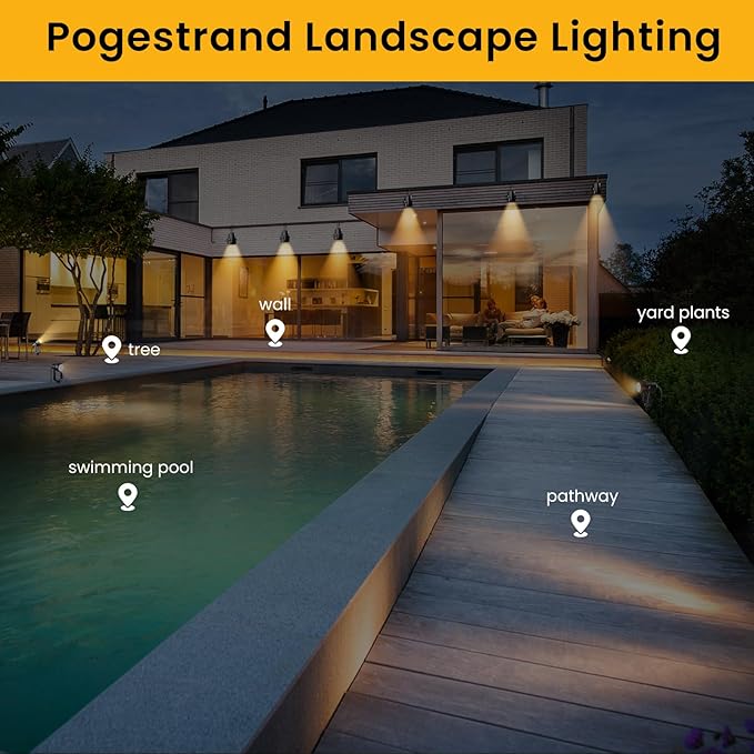 Low Voltage Landscape Lighting,8 Pack Outdoor LED Landscape Spotlights with Transformer 27V Garden Lights Pathway Lights IP65 Waterproof 3000K Warm White Pogestrand