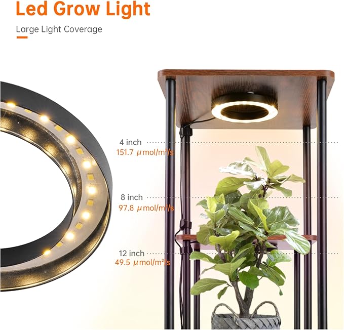 Bstrip Plant Stand Indoor with Grow Light, 33" High Indoor Plant Shelf, 7 Tier Flower Stand with Plant Light Full Spectrum, Metal Plant Holder with Light, laddered Plant Rack for Home, Corner Bstrip