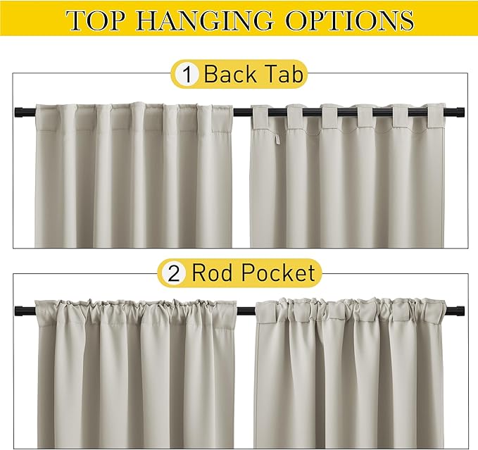 NICETOWN 2 Panels Outdoor Curtains Waterproof Pocket & Back Tab on Top & Bottom, Thermal Insulated Windproof Sun Blocking Outside Privacy Drapes for Patio with Fixed Rope, W84 x L95, Natural NICETOWN