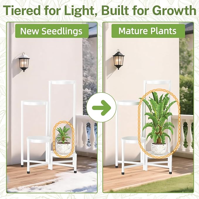 iDavosic.ly Plant Stand Indoor Outdoor, 4 Tier Corner Metal Flower Display Holder Shelf, Easy Assembly Folding Tall Orchid Rack for Patio Balcony Porch Garden Living Room House, White iDavosicly