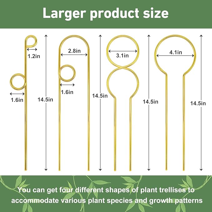 14.17in Plant Trellis Indoor, 4.2mm Dia Gold Small Trellis for Potted Plants, Metal Trellis for Climbing Plants Indoor Support for houseplant Hoya Photos Succulents Hostas, Plant Decor Xeeol