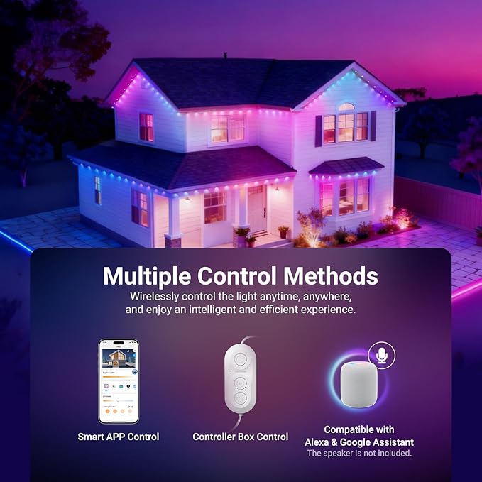 NEEWER 96ft Permanent Outdoor Lights for House Decor, Smart AI RGBCW Outside Eaves String Christmas Lighting with 60 LED Lights App Control 50+ Scenes IP65 Waterproof, Compatible with Alexa, NR02 Neewer