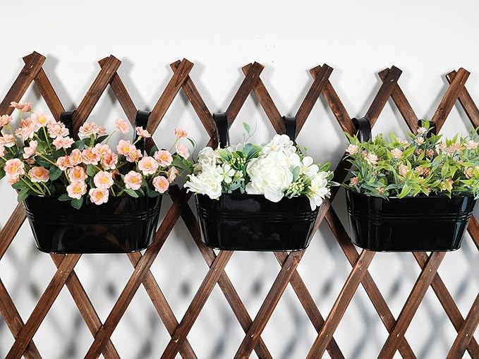 2 Pack Metal Hanging Planter for Outdoor Plants, 10 Inch Black Fence Planters Railing Pots for Garden Patio Balcony Decor, Flower Bucket with Detachable Hooks (Black, 2Pcs) JOYFERNAL