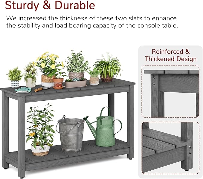 Stoog All-Weather Console Table, 2-Tier Patio Console Table Outdoor with Storage, Low Maintenance, and Never Fade or Rot, Grey Stoog