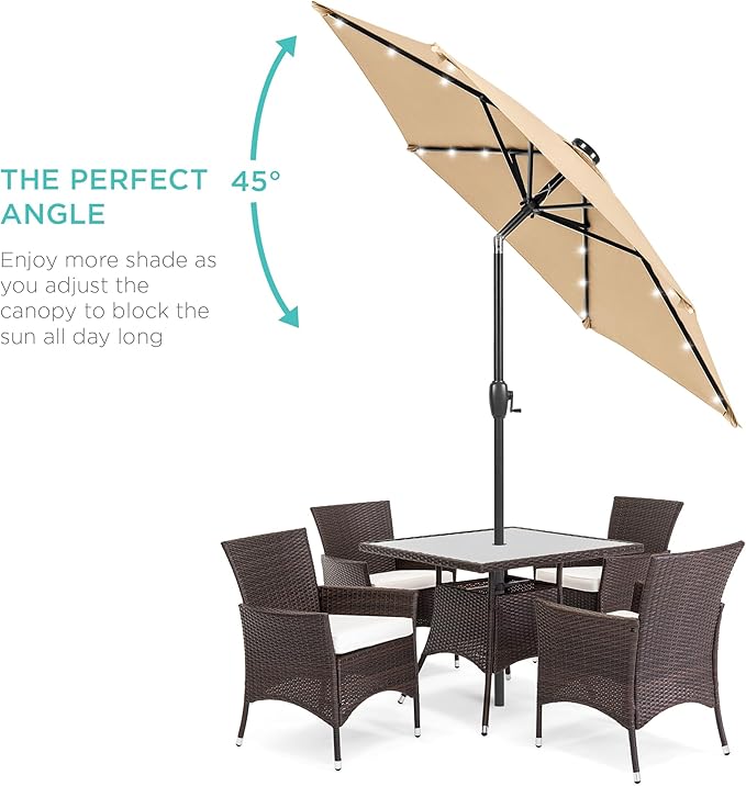 Best Choice Products 7.5ft Outdoor Solar Market Table Patio Umbrella for Deck, Pool w/Tilt, Crank, LED Lights - Sand BestChoiceProducts