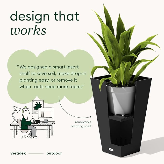 Veradek V-Resin Indoor/Outdoor Taper Planter (Black, 26 inch - 2 Pack with 2 Saucer Trays) VeradekOutdoor