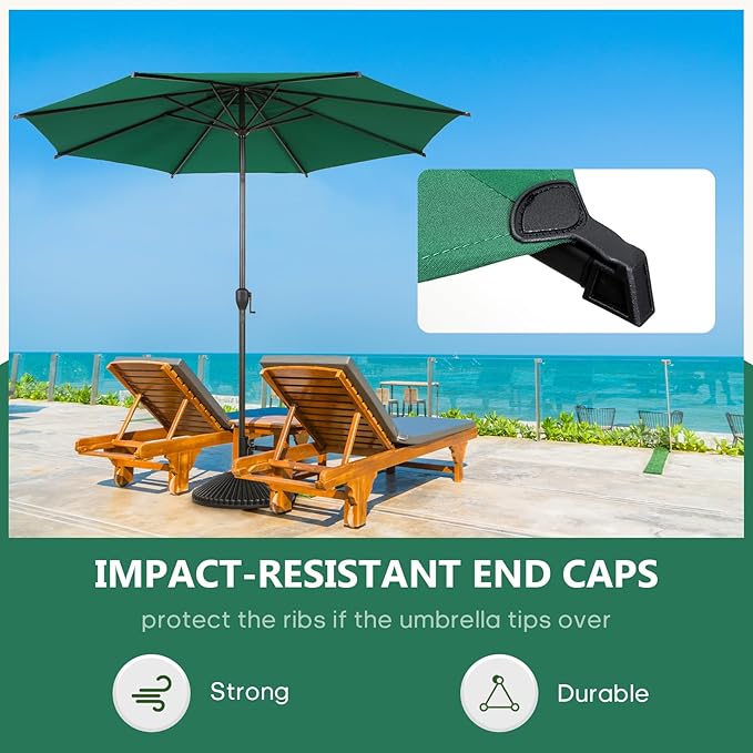 Abba Patio 11FT Lyon Outdoor Patio Umbrella Outdoor Table Umbrella with Push Button Tilt and Crank Market Umbrella 8 Sturdy Ribs UV Protection Waterproof for Garden Deck Backyard Pool Dark Green AbbaPatio