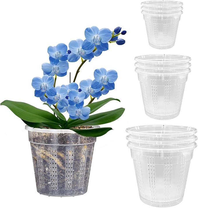 Orchid Pot, 3 Each of 4.3",5.5",6.1" Orchid Pots with Holes, 9 Pack Plastic Planter for Indoor Outdoor Plants (3 Each of 4.3",5.5",6.1") HOLANHING