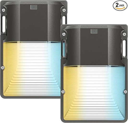 CINOTON 30W 3CCT LED Wall Pack Light with Dusk to Dawn Sensor, 3000K/4000K/5000K Selectable, 3600LM, Outdoor Wall Lights IP65 Waterproof LED Security Flood Lighting for Garage Porch UL-Listed 2 Pack CINOTON