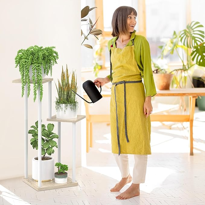 3 Tier Plant Stand Indoor Outdoor, Metal Wood Tiered Corner Plant Stands Pot Holder, Wood Flower Shelf Orchid Display Rack for Living Room Bedroom Balcony Garden Patio, Modern White Oppro