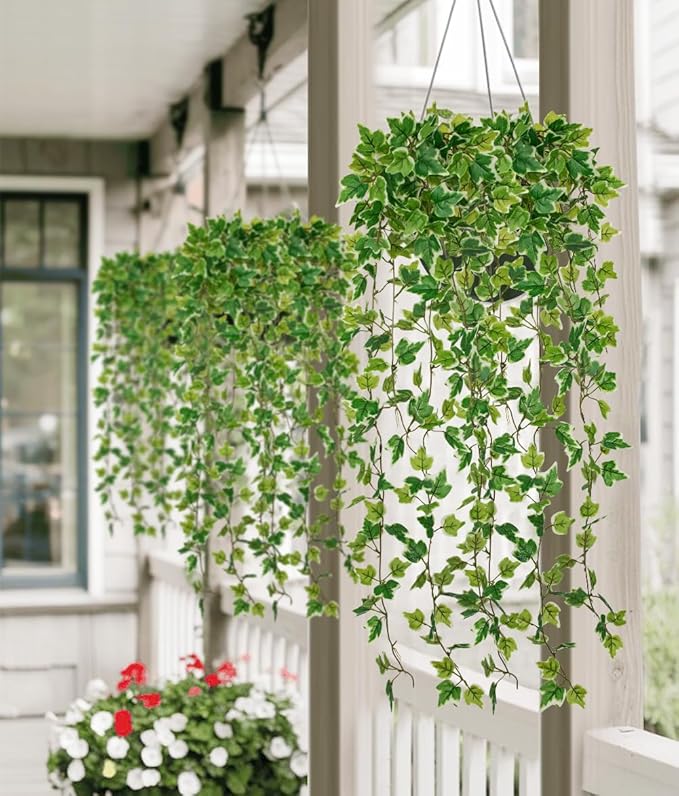 Hollyone 2pcs Artificial Hanging Plants 31" Fake Ivy Vine Faux Ivy Leaves Hanging Plant Greenery for Wall House Room Patio Indoor Outdoor Home Shelf Office Wedding Decor Hollyone