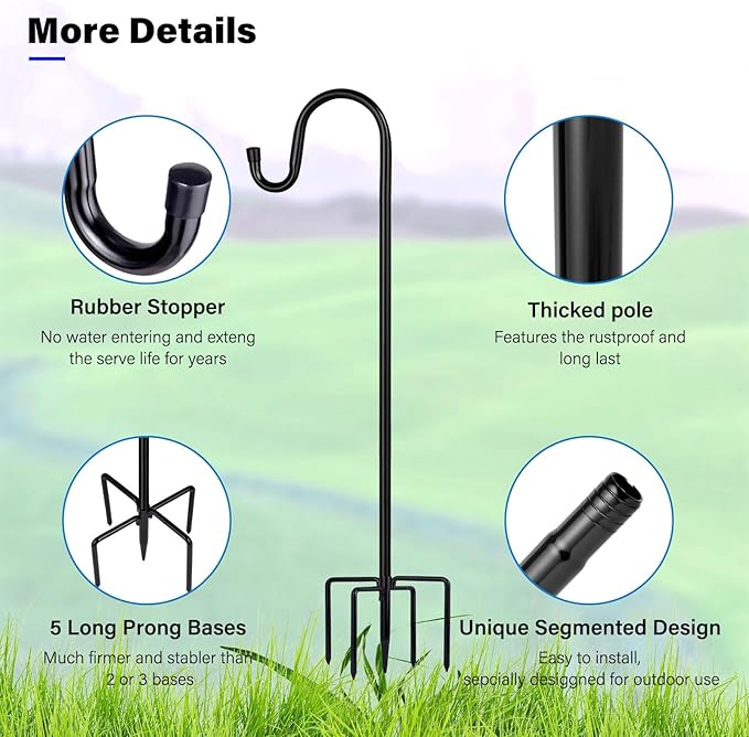 Shepherd Hooks for Outdoor, 2 Pack 78 Inch Bird Feeder Pole with 5 Prongs Base for Hanging Lantern, Hummingbird Feeder, Lightweight Plant, Shepherds Hook for Bird Feeders for Outside ToyHotels