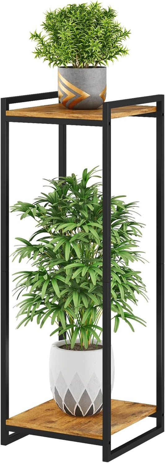 2-Tier Plant Stand Indoor, 34" Tall Modern Plant Shelf Corner Flower Pot Holder Organizer for Living Room Balcony Garden, Rustic Brown yeavs