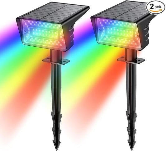 Solar Spot Lights Outdoor with 7 Lighting Modes RGB, 2 Pack Solar Color Changing Lights IP68 with 29 LED & Auto On/Off, Multicolor Outdoor Lights for Outside, Garden, Yard(Multicolor) Rootora