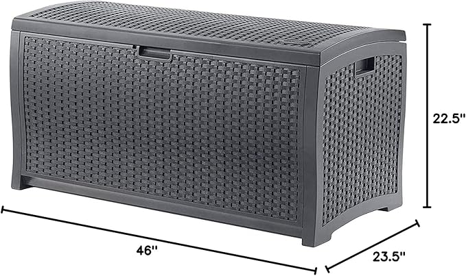 Suncast Outdoor Storage Box - 73 Gallon Cyberspace Resin Wicker Deck Box with Lockable Lid, Outdoor Storage Bin for Patio Cushions, Shoes, Pool & Garden Gear, Made in USA Suncast
