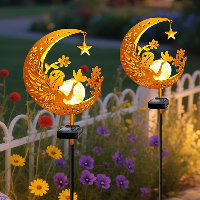 YJFWAL Garden Solar Fairy Lights Pathway Stake Lights Glass Globe with Moon Cat Decor, Christmas Gift for Mom Grandma Friends, Outdoor Decor Light Waterproof for Walkway, Patio or Garden (Warm White) YJFWAL