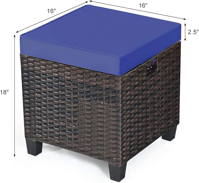 Tangkula 2 Pieces Outdoor Patio Ottoman, All Weather Rattan Wicker Ottoman Seat, Patio Rattan Furniture, Outdoor Footstool Footrest Seat w/Removable Cushions TANGKULA