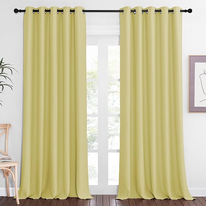 NICETOWN Blackout Curtains 84 Inch Length, Thermal Insulated Curtains for Bedroom Grommet Energy Saving Room Darkening Drapes for Living Room Window, 1 Panel, Paler Yellow, 66" W x 102" L NICETOWN