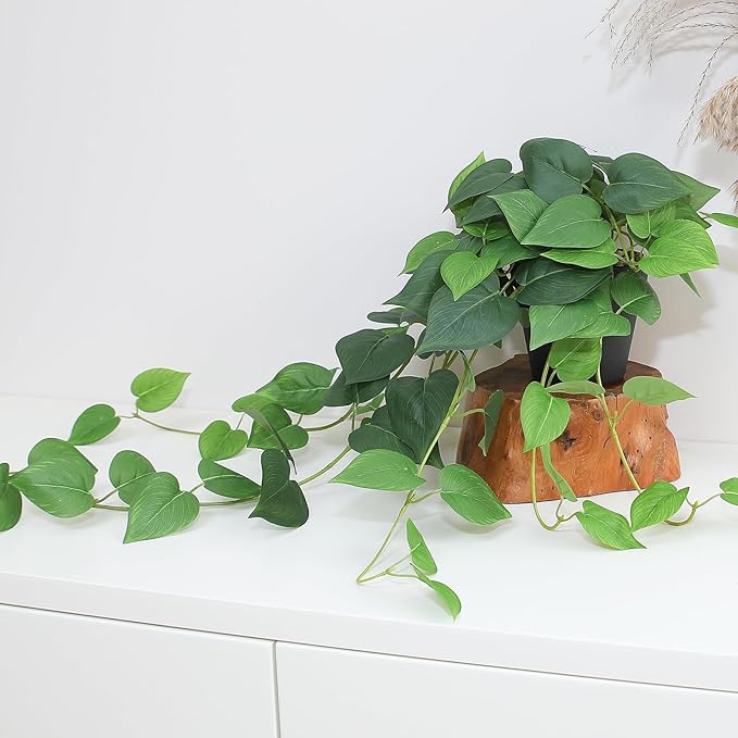 alyptus Fake Pothos Hanging Plants – 33" Set of 2 Faux Ivy Vines with Pots Realistic Silk Devil’s Ivy for Indoor Décor Low Maintenance Artificial House Plants for Home Bathroom or Office - Green ALYPTUS