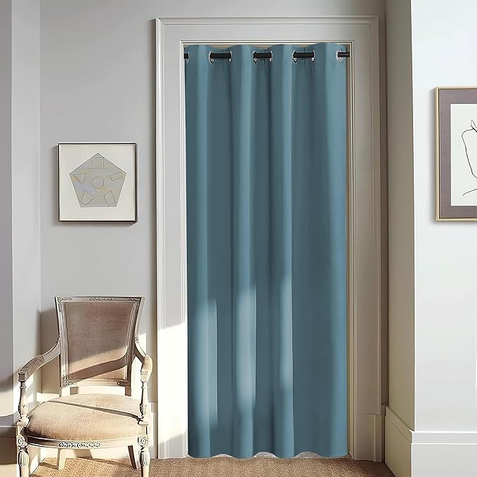 NICETOWN Door Curtain for Closet Doors 80 Inches Long 1 Panel, Blackout Doorway Curtain for Open Closet Bedroom, Room Divider Living Room for Privacy (Smoky Blue, 1 Panel, 46W x 80L) NICETOWN