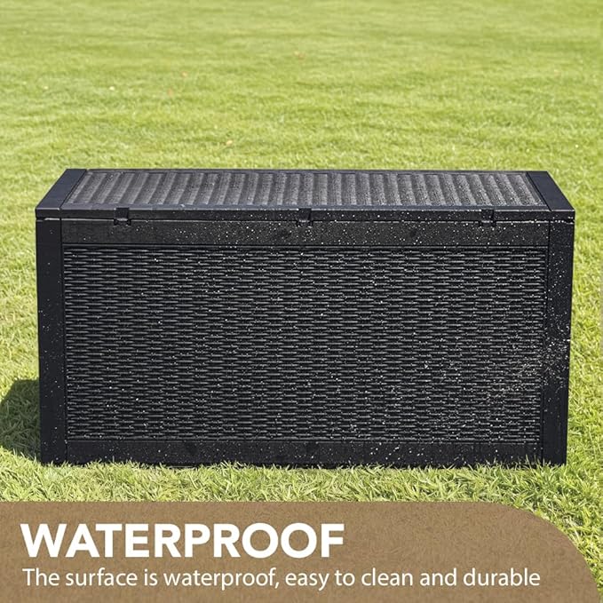 Devoko 95 Gallon Deck Box Large Resin Outdoor Storage Box, Waterproof and UV Resistant Lockable for Outdoor and Patio, Large Storage Cabinet for Patio Furniture, Garden Tools and Pool Supplies, Black DEVOKO