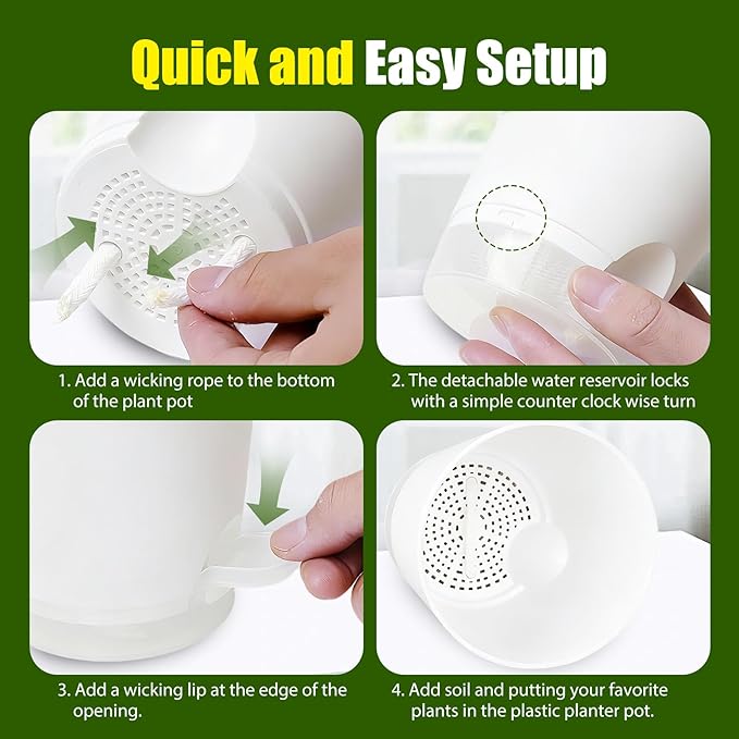 Plant Pots 4/5/5.5/6/6.5/7 Inch Self Watering Pots, 6 Pack Plastic Planters with Drainage Holes and Clear Saucers,Plastic Flower Pots,Nursery Planting Pot for Indoor Out Door Plants(White) SQKH