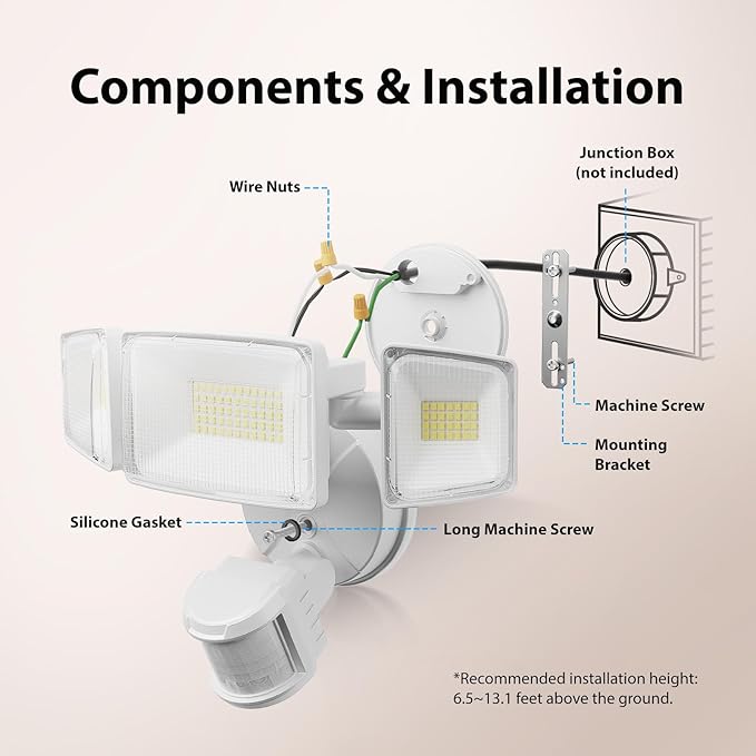 Onforu 100W LED Motion Sensor Outdoor Lights, Dusk to Dawn Flood Light Outdoor Motion Sensor, Hardwired Security Lights Floodlights Outside 11000LM 6500K Daylight IP65 Waterproof (White) Onforu