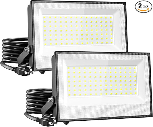 Onforu 120W Flood Lights Outdoor, 12000lm Bright LED Work Light with Plug, 6500K Daylight White LED Flood Lighting, IP66 Waterproof Security Yard Lights for Yard Garage Stadium 2 Pack Onforu