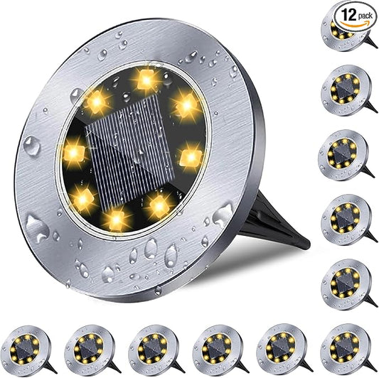 4.6 Inch Diameter Solar Ground Lights, Waterproof Solar Garden Lights, Outdoor Garden Waterproof Bright in-Ground Light, Landscape Lighting for Pathway,Yard,Lawn,Patio,Walkway (12 Pack Warm Light) Rayolon