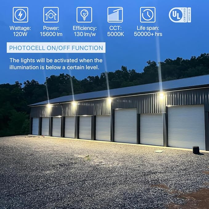 HYPERLITE LED Wall Pack Light 120W with Dusk to Dawn Photocell and Glass Lens LED Security Flood Commercial and Industrial Outdoor LED Wall Lights Out Door for House Warehouses UL Listed HYPERLITE