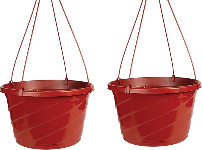 The HC Companies 12 Inch Euro Hanging Planters, Lightweight UV-Resistant Plastic Hanging Planters for Indoor & Outdoor Plants, 2-Pack Hanging Flower Pots for Garden, Patio & Home Decor, Clay TheHCCompanies